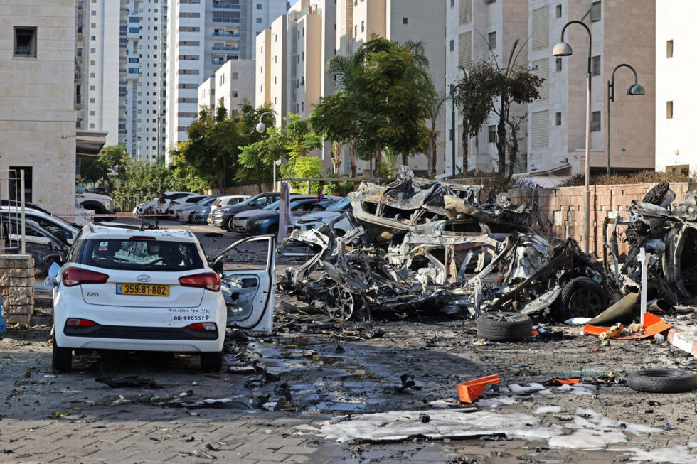Burnt out vehicles in Ashkelon following the October 7 rocket attacks from Gaza