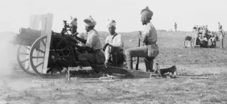 Indian Army gunners (probably 39th Battery) with 3.7 inch Mountain Howitzers Jerusalem in 1917