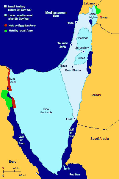 Map of territorial changes during the Yom Kippur War, 1973